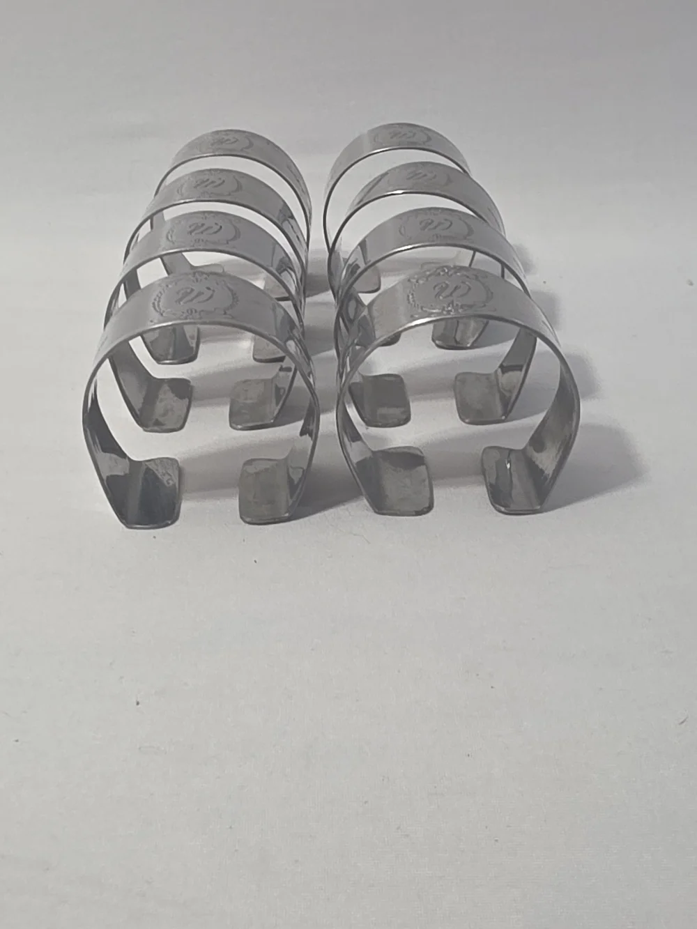 Custom Craft Stainless Steel Silver Napkin Rings with 'W' Monogram - Set of 8